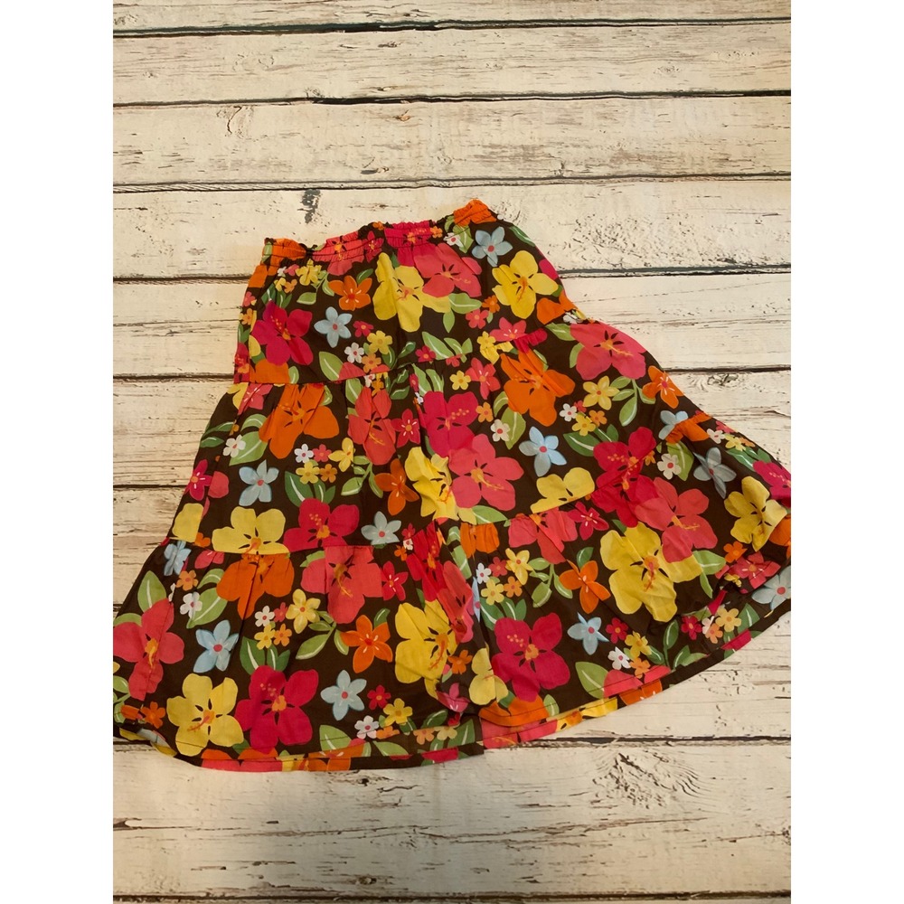 Gymboree Girls Size 8 Aloha Sunshine Brown Floral Tiered Cotton Skirt Hibiscus
